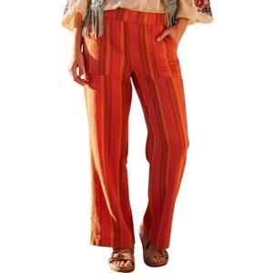 Toad & Co Taj Hemp Blend Wide Leg Pull On Boho Lounge Pants Orange Stripe Small